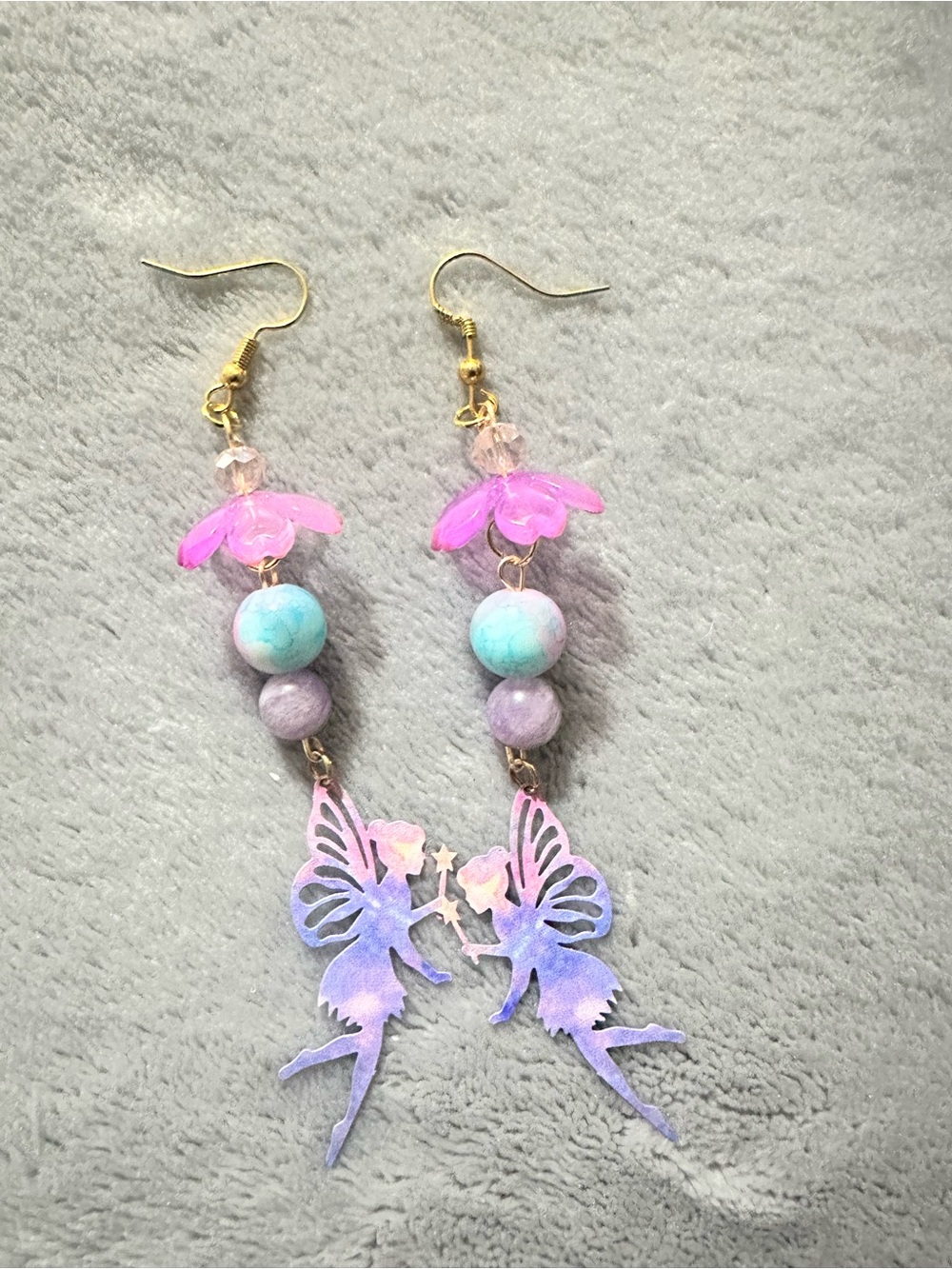 Pink & Lavender Fairy Dangle Earrings with Turquoise Beads